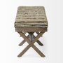 Rectangular Mango Wood- Medium Brown Base W- Upholstered Beige And Black Stripe Seat Accent Bench