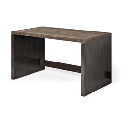 Dark Brown Solid Reclaimed Wood Office Desk With Metal Cladded Frame