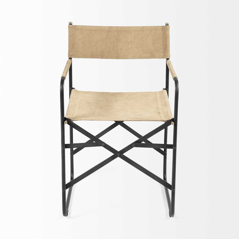 Tan Leather with Black Iron Frame Dining Chair