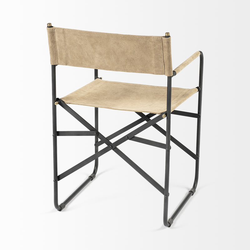 Tan Leather with Black Iron Frame Dining Chair