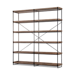 Medium Brown Wood and Iron Shelving Unit with 5 Tray Shelves