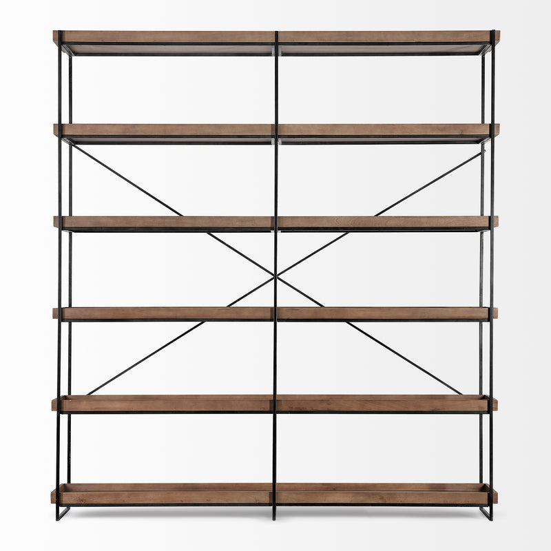 Medium Brown Wood and Iron Shelving Unit with 5 Tray Shelves