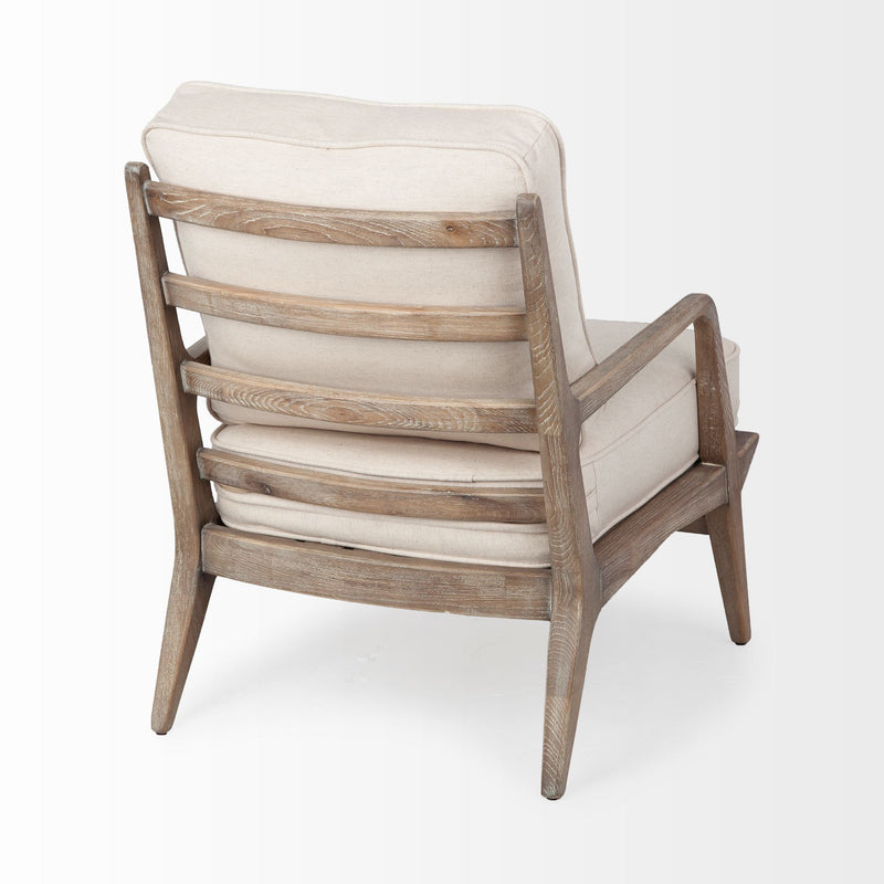 Off White Fabric Seat Accent Chair with Ash Wood Frame