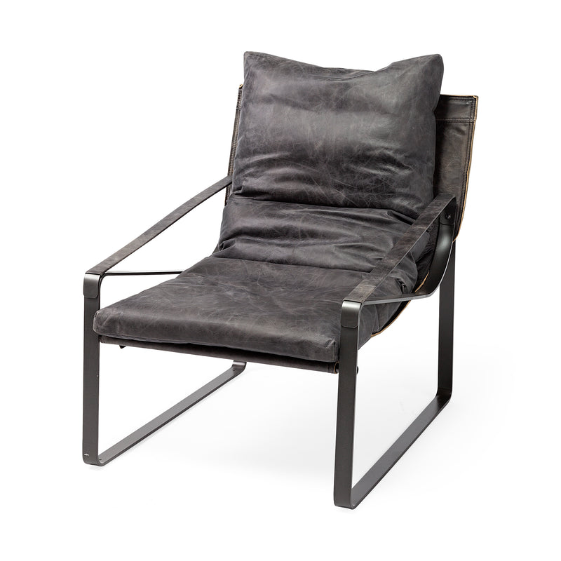 Black Leather Body Accent Chair with Metal Frame