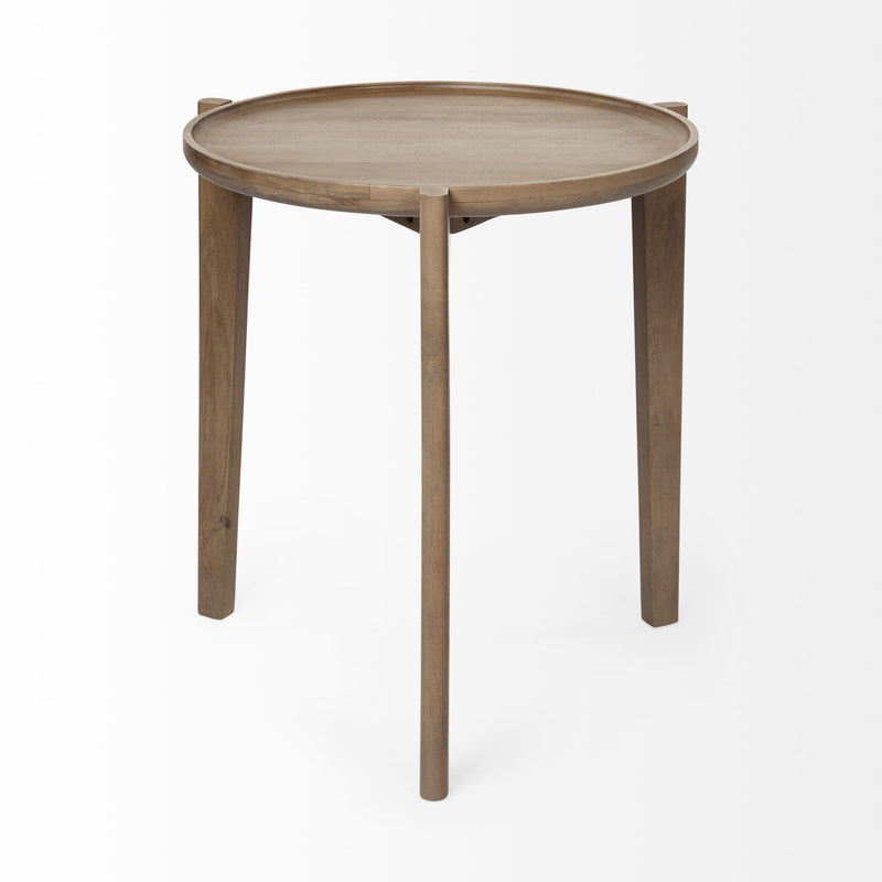Brown Wood Round Top Accent Table with Three-legged Base