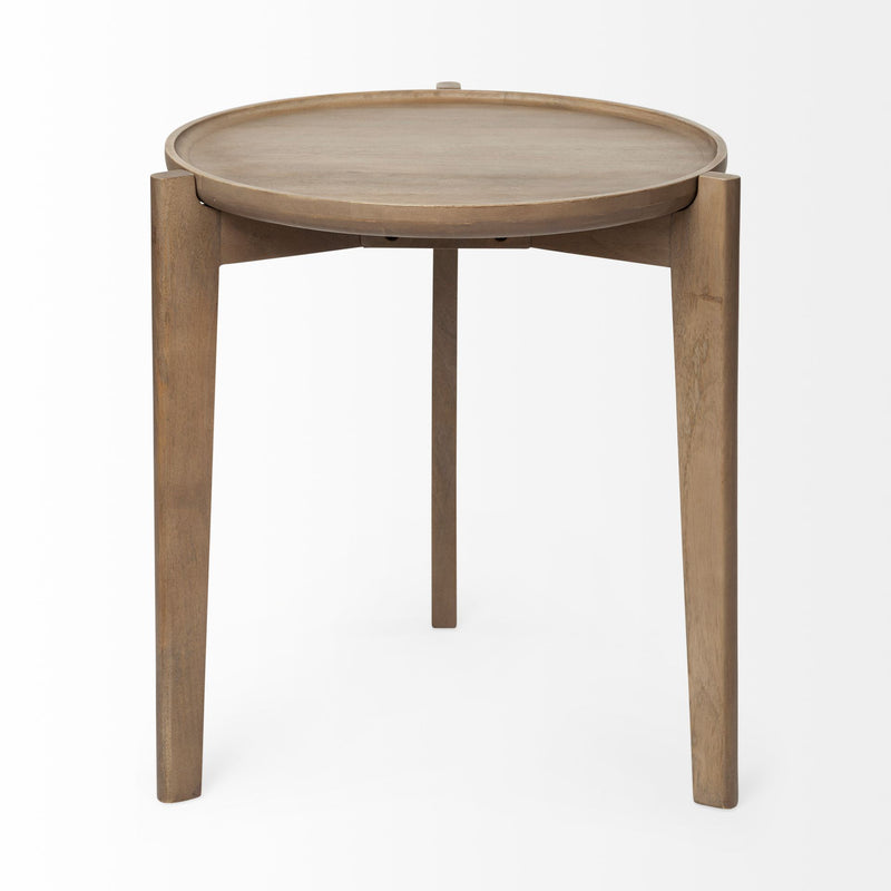 Brown Wood Round Top Accent Table with Three-legged Base
